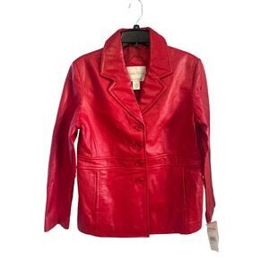 Studio Works Women’s Red Leather Jacket M Retro, Holiday Wear, Vintage, Moto New